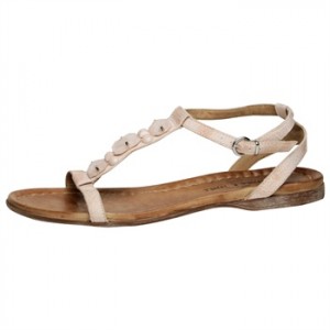 Sandalo in cuoio beige con pietre applicate